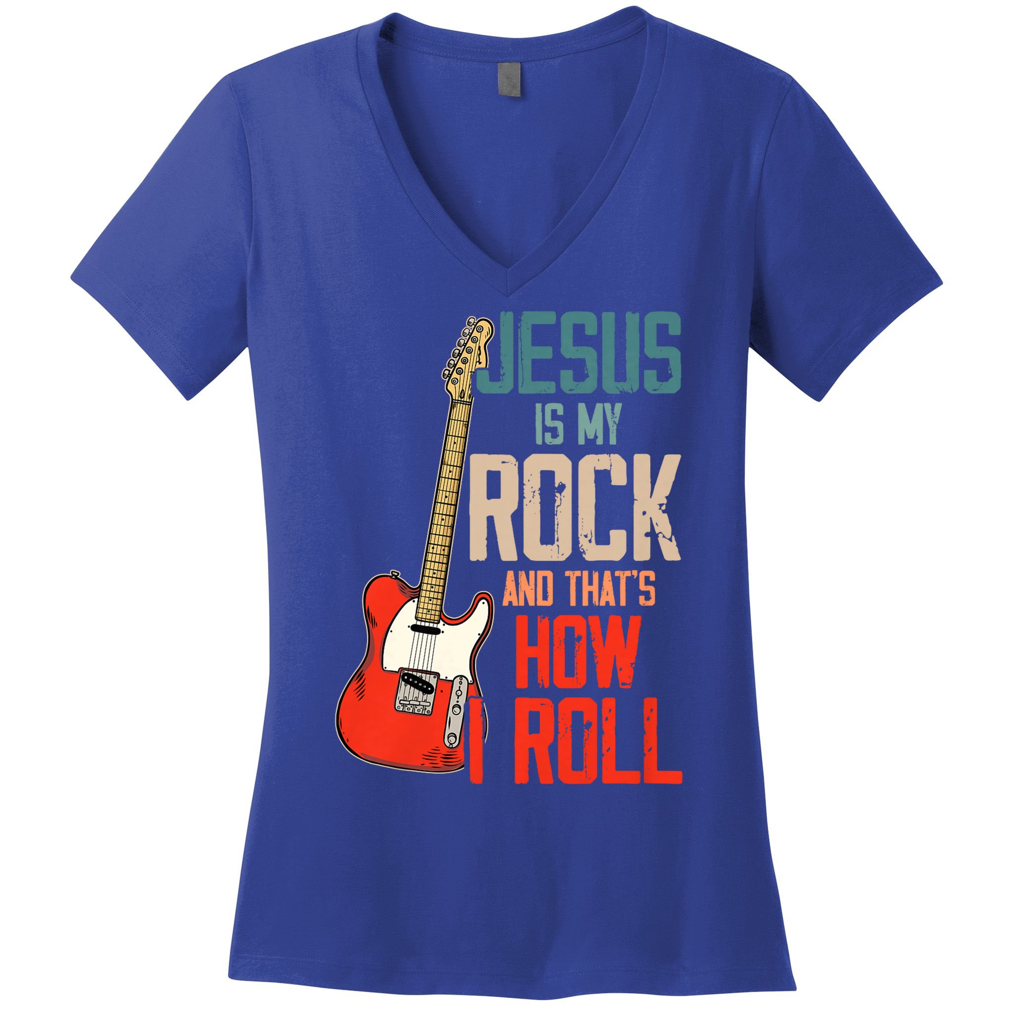 Jesus Is My Rock And That Is How I Roll Christian Women's V-Neck T-Shirt