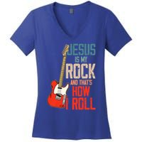 Jesus Is My Rock And That Is How I Roll Christian Women's V-Neck T-Shirt