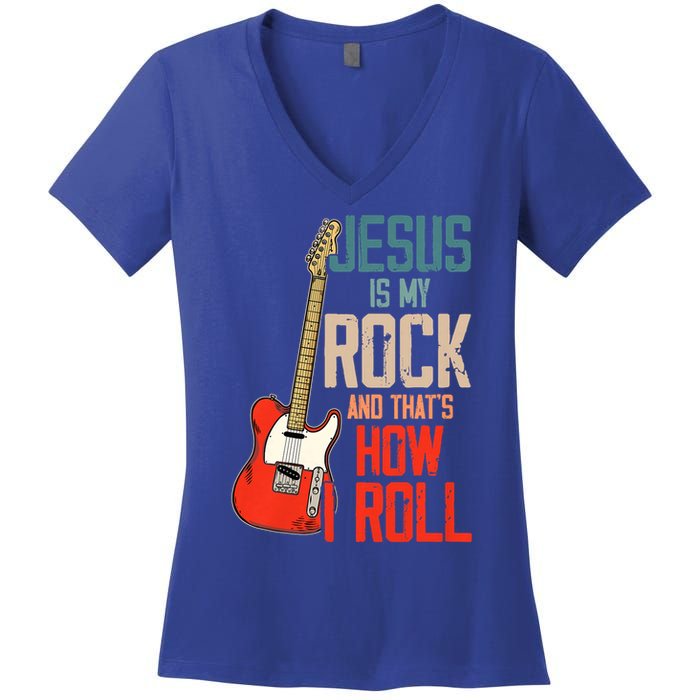 Jesus Is My Rock And That Is How I Roll Christian Women's V-Neck T-Shirt
