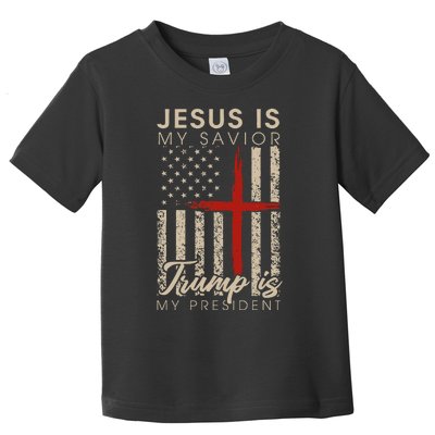 Jesus Is My Savior Trump Is My President 2024 Usa Flag Cross Toddler T-Shirt