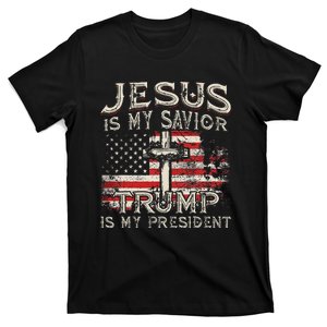 Jesus Is My Savior Trump Is My President Trump 2024 USA Flag T-Shirt