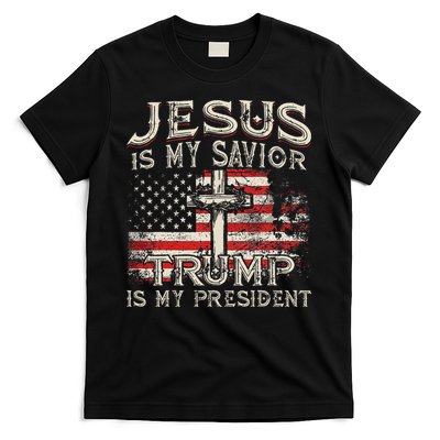 Jesus Is My Savior Trump Is My President Trump 2024 USA Flag T-Shirt