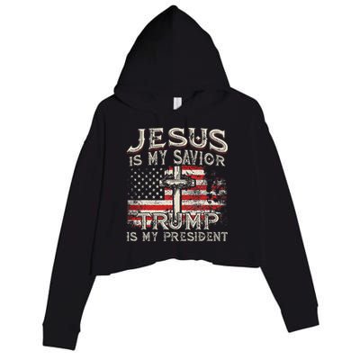 Jesus Is My Savior Trump Is My President Trump 2024 USA Flag Crop Fleece Hoodie