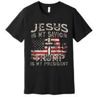 Jesus Is My Savior Trump Is My President Trump 2024 USA Flag Premium T-Shirt