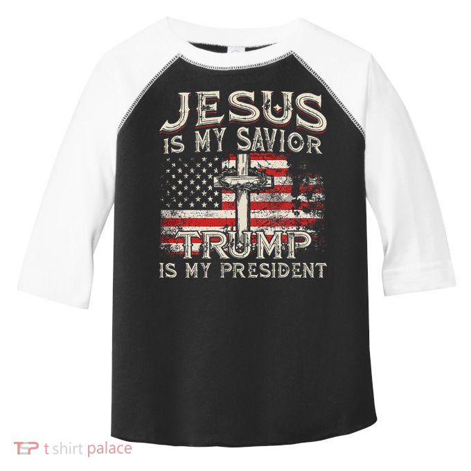 Jesus Is My Savior Trump Is My President Trump 2024 USA Flag Toddler Fine Jersey T-Shirt