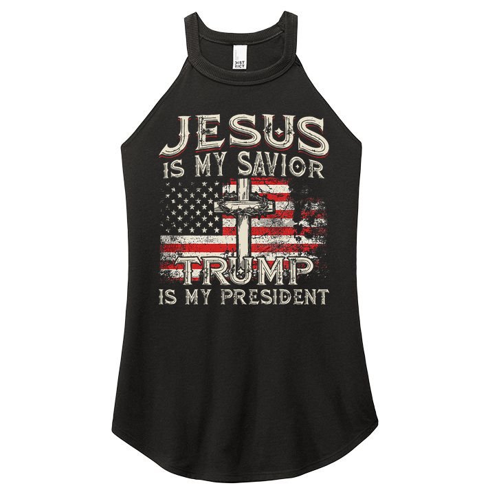 Jesus Is My Savior Trump Is My President Trump 2024 USA Flag Women's Perfect Tri Rocker Tank