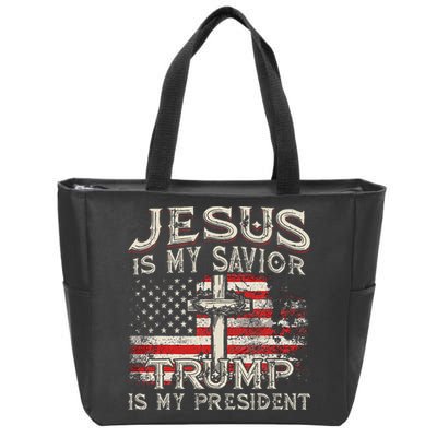 Jesus Is My Savior Trump Is My President Trump 2024 USA Flag Zip Tote Bag