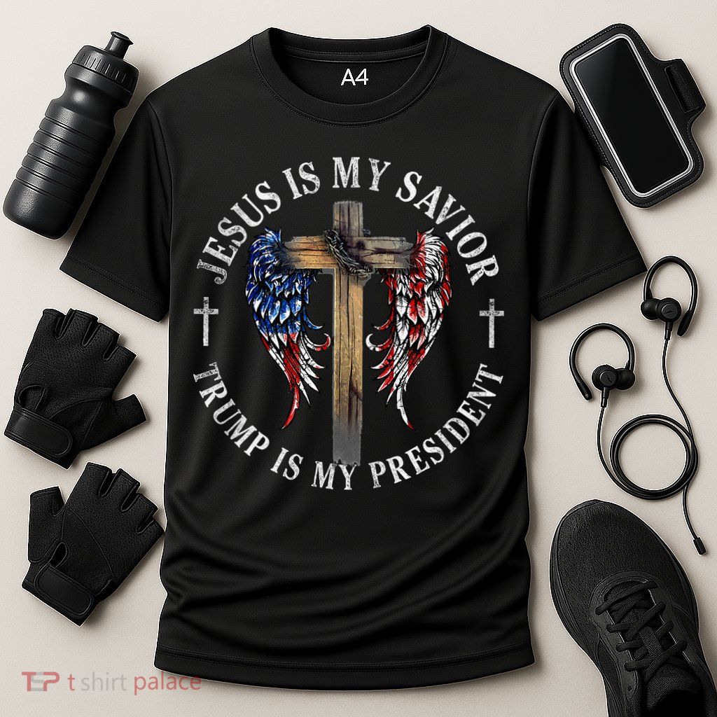 Jesus Is My Savior Trump Is My President 2024 Usa Flag Cross Performance Shirt