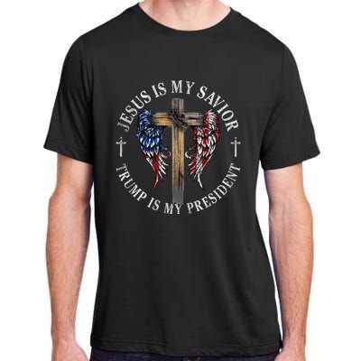 Jesus Is My Savior Trump Is My President 2024 Usa Flag Cross Adult ChromaSoft Performance T-Shirt