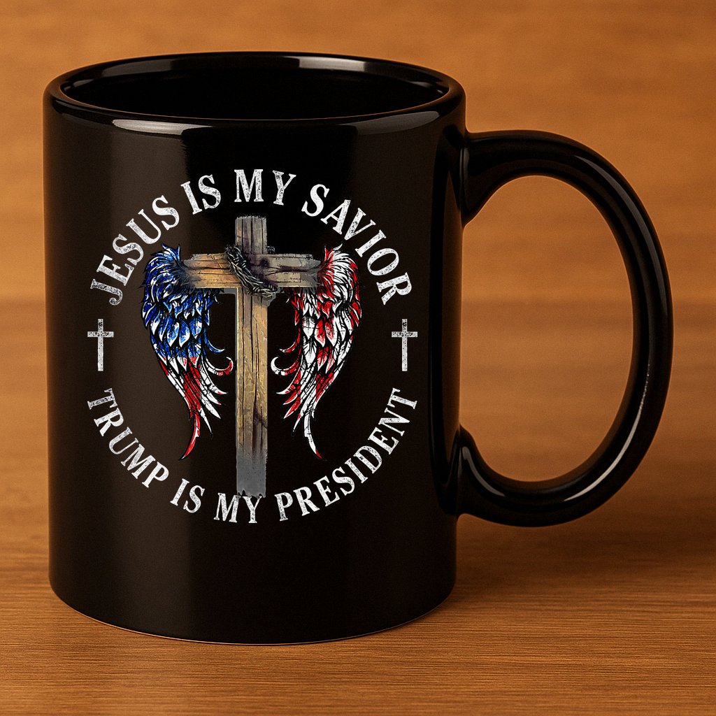 Jesus Is My Savior Trump Is My President 2024 Usa Flag Cross 11oz C Handle Ceramic Mug