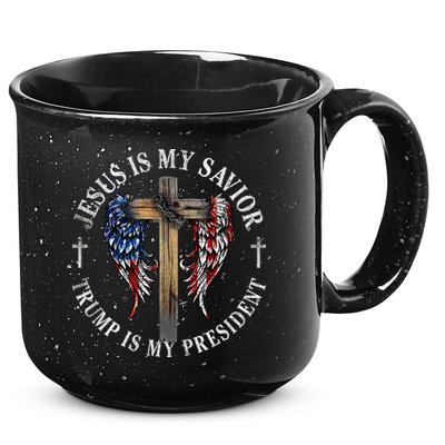 Jesus Is My Savior Trump Is My President 2024 Usa Flag Cross 15oz Campfire Ceramic Mug