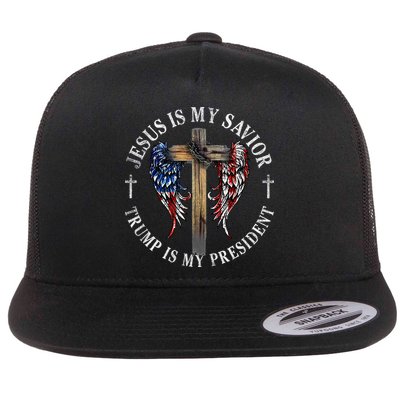 Jesus Is My Savior Trump Is My President 2024 Usa Flag Cross Flatbill Hat