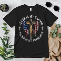 Jesus Is My Savior Trump Is My President 2024 Usa Flag Cross Premium T-Shirt