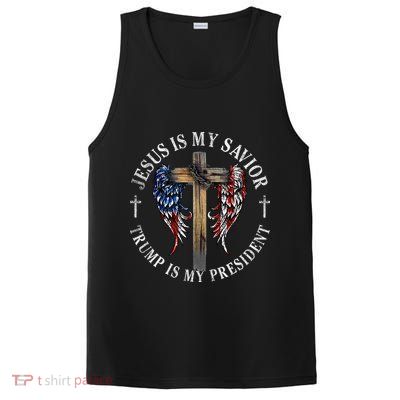 Jesus Is My Savior Trump Is My President 2024 Usa Flag Cross PosiCharge Competitor Tank