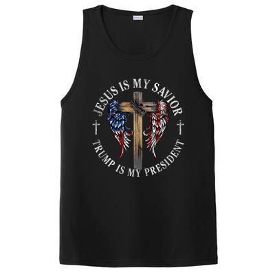 Jesus Is My Savior Trump Is My President 2024 Usa Flag Cross PosiCharge Competitor Tank