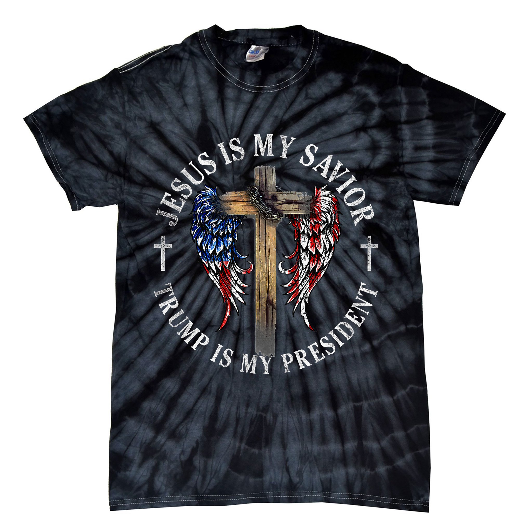 Jesus Is My Savior Trump Is My President 2024 Usa Flag Cross Tie-Dye T-Shirt