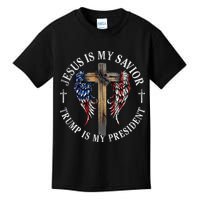 Jesus Is My Savior Trump Is My President 2024 Usa Flag Cross Kids T-Shirt