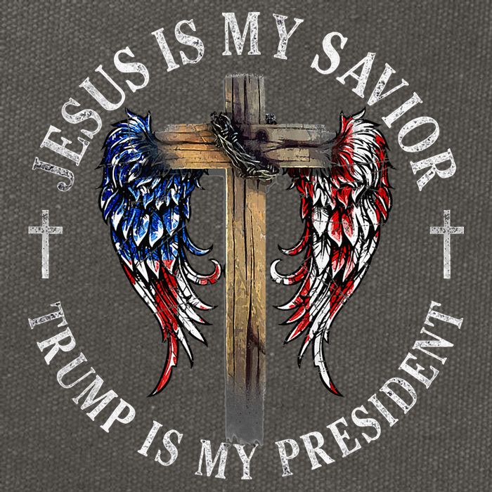 Jesus Is My Savior Trump Is My President 2024 Usa Flag Cross Cotton Canvas Backpack