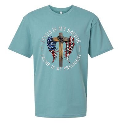 Jesus Is My Savior Trump Is My President 2024 Usa Flag Cross Sueded Cloud Jersey T-Shirt