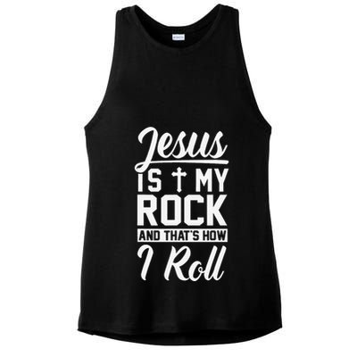 Jesus Is My Rock And Thats How I Roll Christian Ladies PosiCharge Tri-Blend Wicking Tank