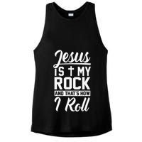 Jesus Is My Rock And Thats How I Roll Christian Ladies PosiCharge Tri-Blend Wicking Tank