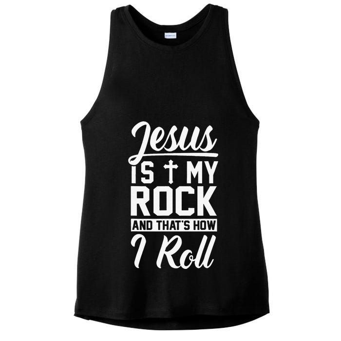 Jesus Is My Rock And Thats How I Roll Christian Ladies PosiCharge Tri-Blend Wicking Tank