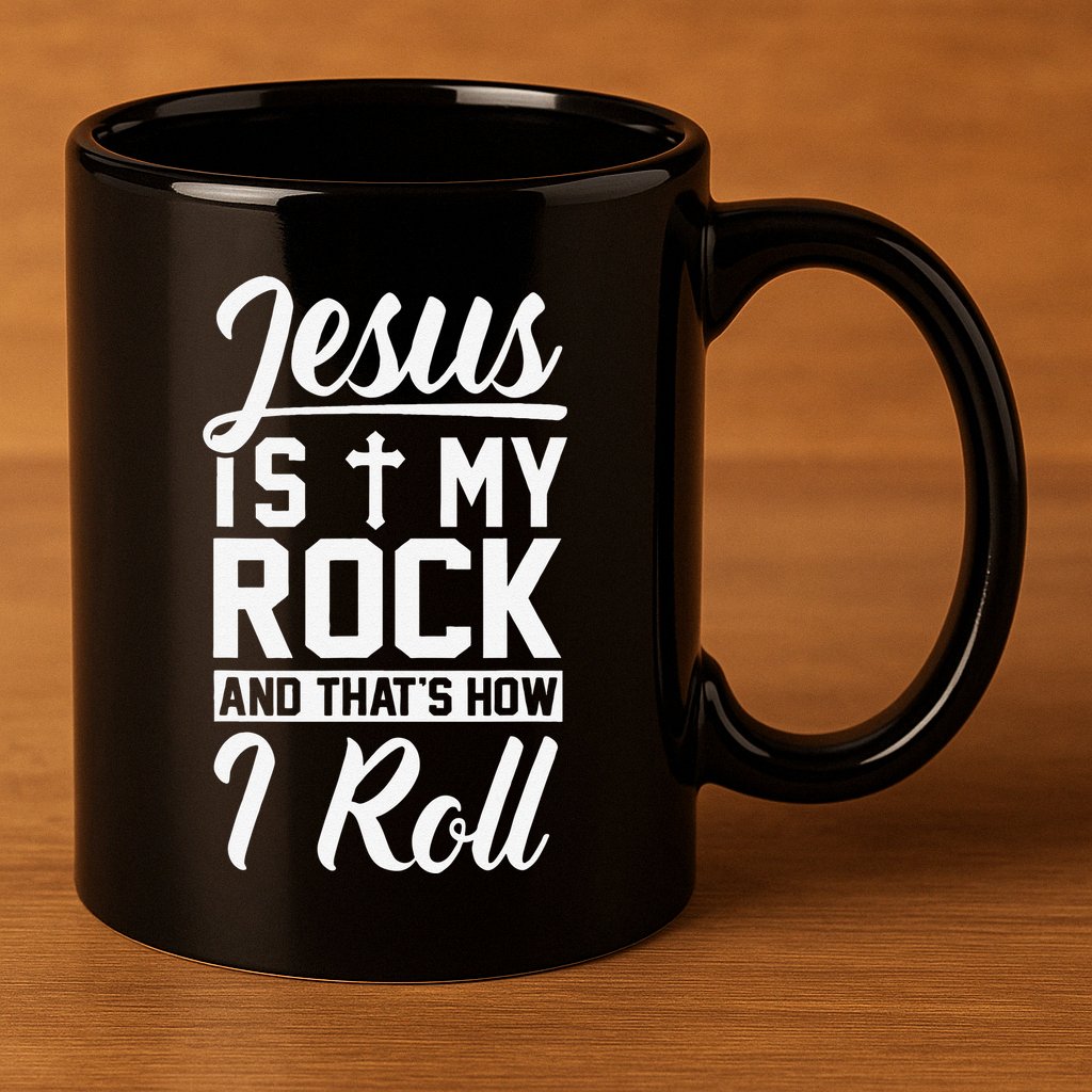Jesus Is My Rock And Thats How I Roll Christian 11oz C Handle Ceramic Mug