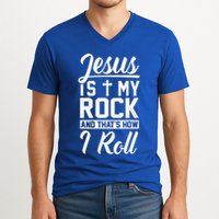 Jesus Is My Rock And Thats How I Roll Christian V-Neck T-Shirt