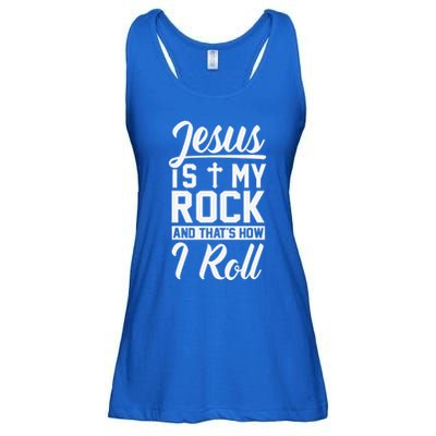 Jesus Is My Rock And Thats How I Roll Christian Ladies Essential Flowy Tank