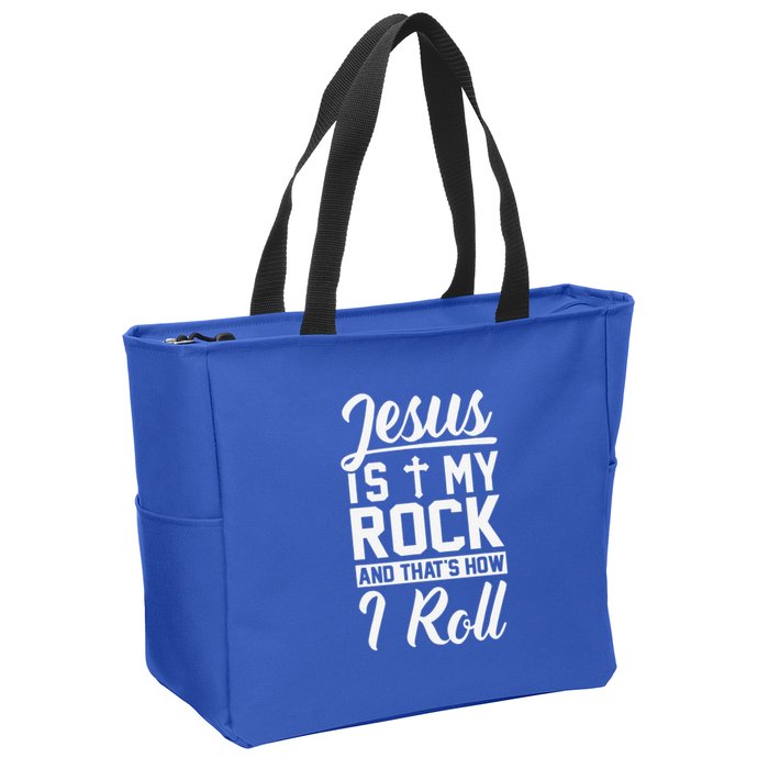 Jesus Is My Rock And Thats How I Roll Christian Zip Tote Bag