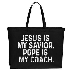 Jesus Is My Savior Pope Is My Coach Religious Quote Cotton Canvas Jumbo Tote