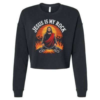 Jesus Is My Rock Biblical Faith Cropped Pullover Crew