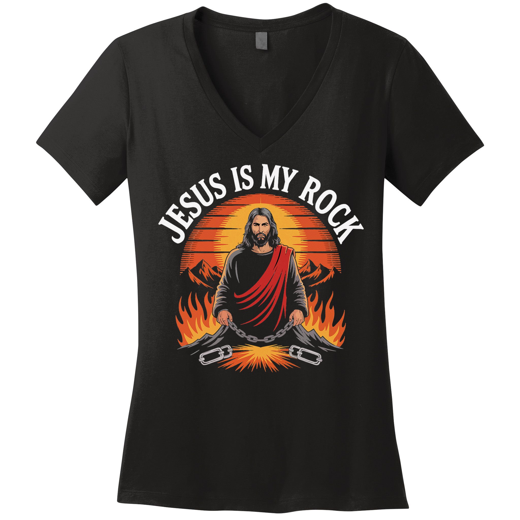 Jesus Is My Rock Biblical Faith Women's V-Neck T-Shirt