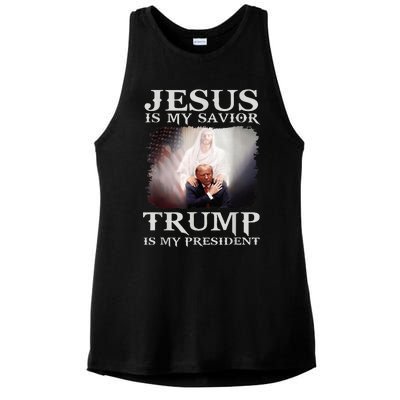 Jesus Is My Savior Trump Is My President Ladies PosiCharge Tri-Blend Wicking Tank