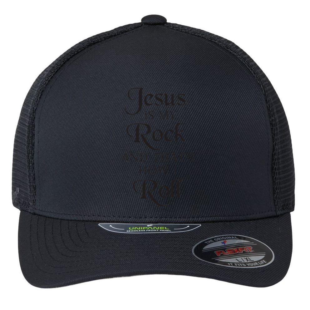 Jesus Is My Rock And Thats How I Roll Christ Size Flexfit Unipanel Trucker Cap