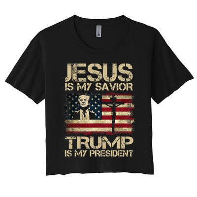 Jesus Is My Savior Trump Is My President Trump 2024 Women's Crop Top Tee