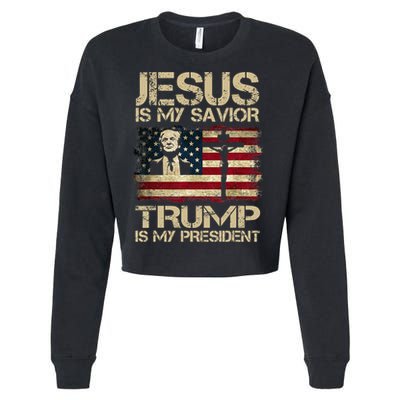 Jesus Is My Savior Trump Is My President Trump 2024 Cropped Pullover Crew