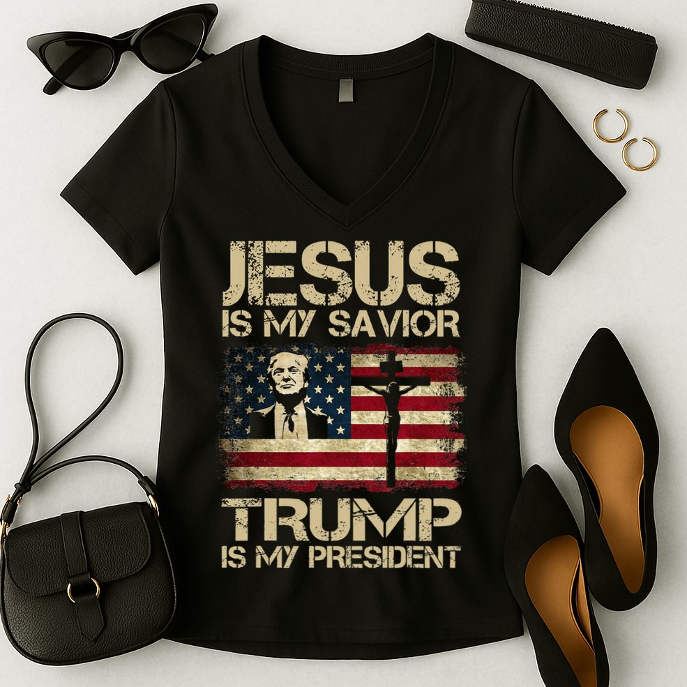 Jesus Is My Savior Trump Is My President Trump 2024 Women's V-Neck T-Shirt