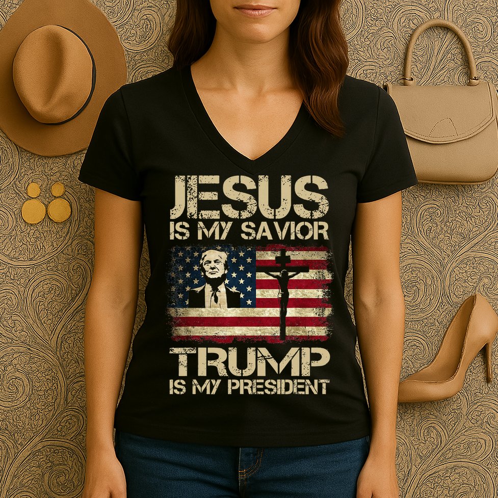 Jesus Is My Savior Trump Is My President Trump 2024 Women's V-Neck T-Shirt