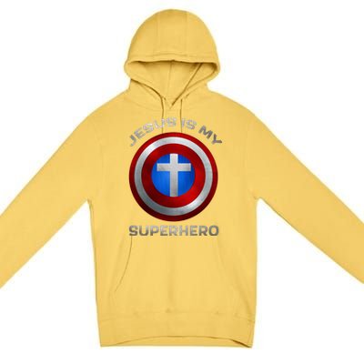 Jesus Is My Superhero Faith Shield Premium Pullover Hoodie