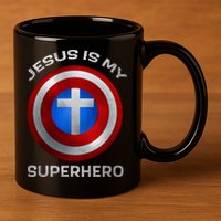Jesus Is My Superhero Faith Shield 11oz C Handle Ceramic Mug
