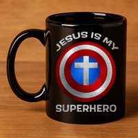 Jesus Is My Superhero Faith Shield 11oz C Handle Ceramic Mug