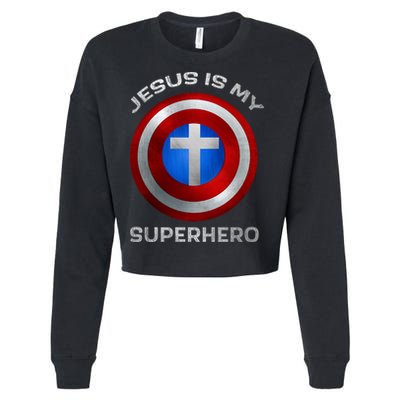 Jesus Is My Superhero Faith Shield Cropped Pullover Crew