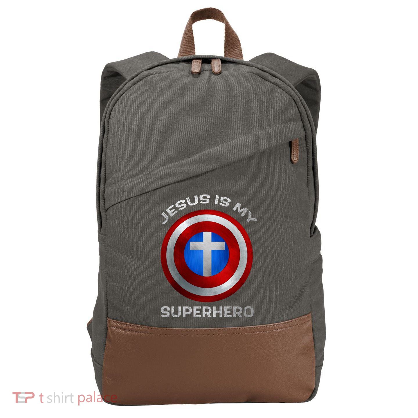 Jesus Is My Superhero Faith Shield Cotton Canvas Backpack