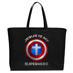 Jesus Is My Superhero Faith Shield Cotton Canvas Jumbo Tote