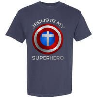 Jesus Is My Superhero Faith Shield Garment-Dyed Heavyweight T-Shirt