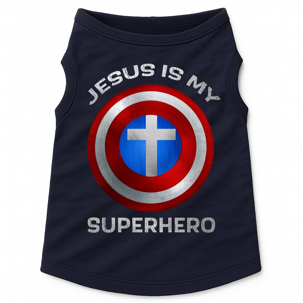 Jesus Is My Superhero Faith Shield Doggie Tank