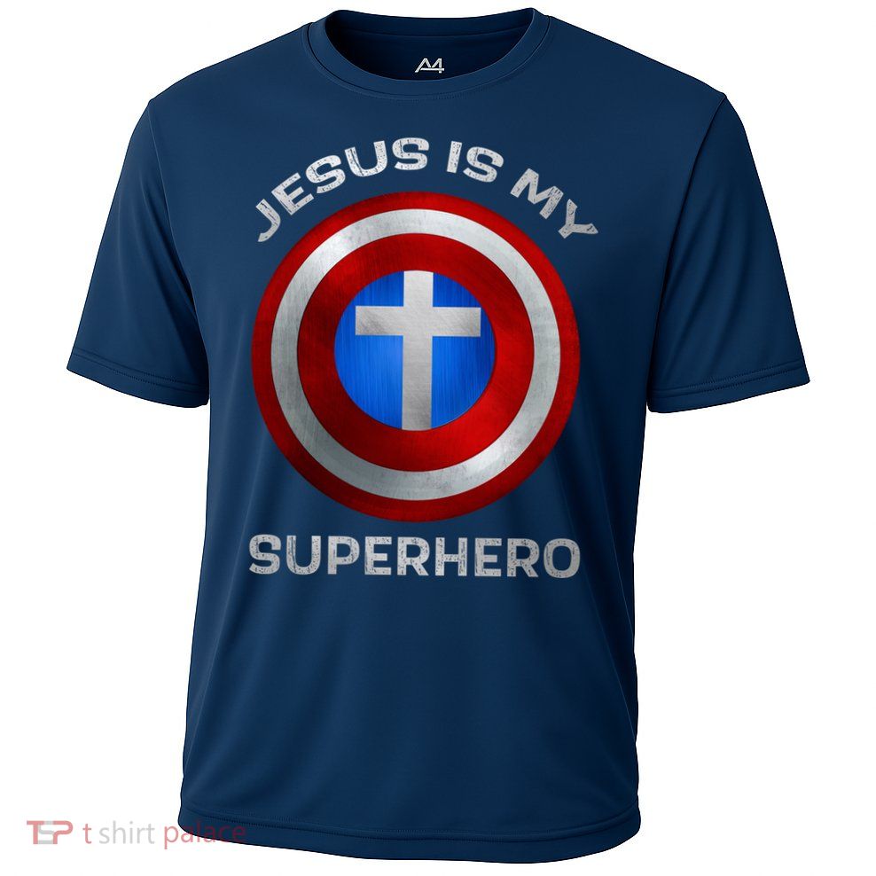 Jesus Is My Superhero Faith Shield Performance Shirt