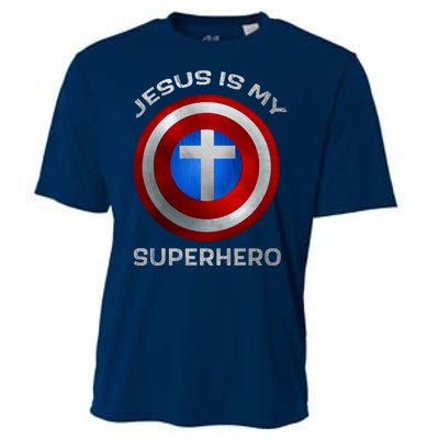 Jesus Is My Superhero Faith Shield Cooling Performance Crew T-Shirt