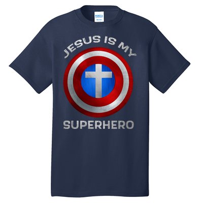 Jesus Is My Superhero Faith Shield Tall T-Shirt